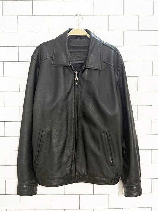 vintage 00s profilo classics leather minimal zip jacket - good market thrift store
