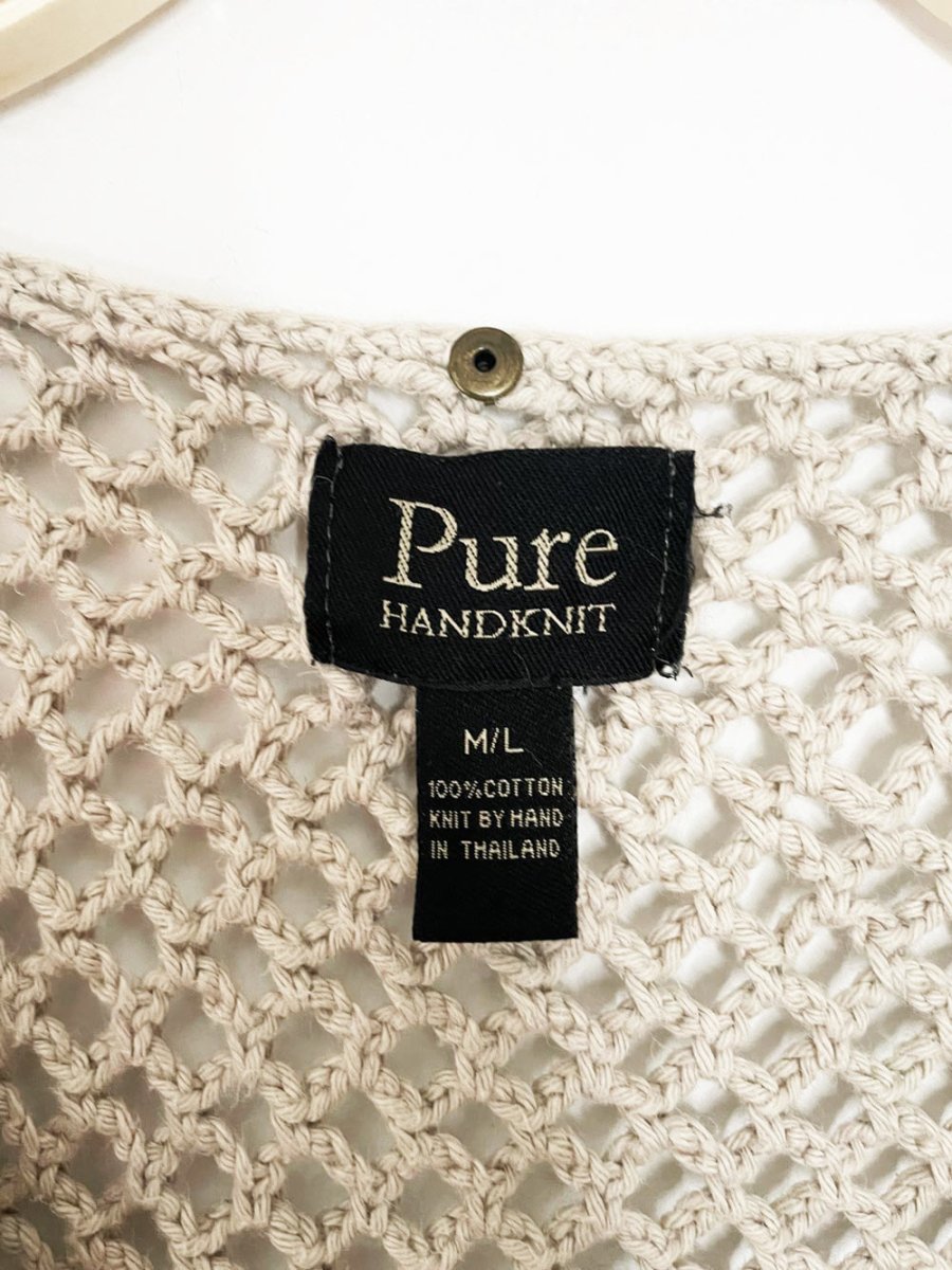 vintage 00s pure handknit loose crochet studded bell sleeve knit top - good market thrift store