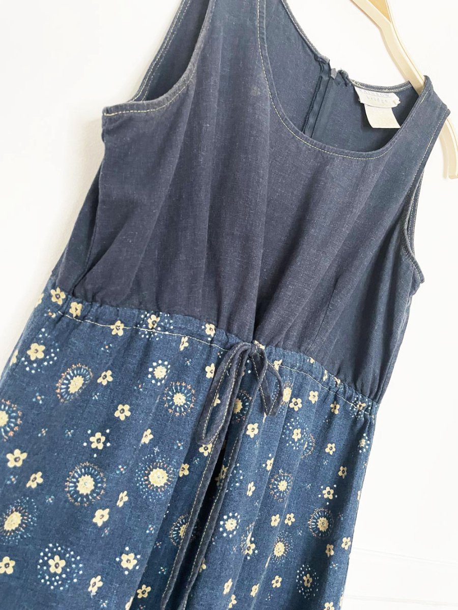 vintage 00s rainbow bridge linen-blend floral denim maxi dress | made in Canada - good market thrift store