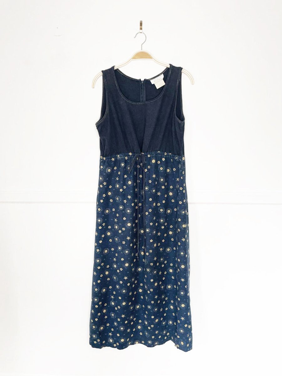 vintage 00s rainbow bridge linen-blend floral denim maxi dress | made in Canada - good market thrift store