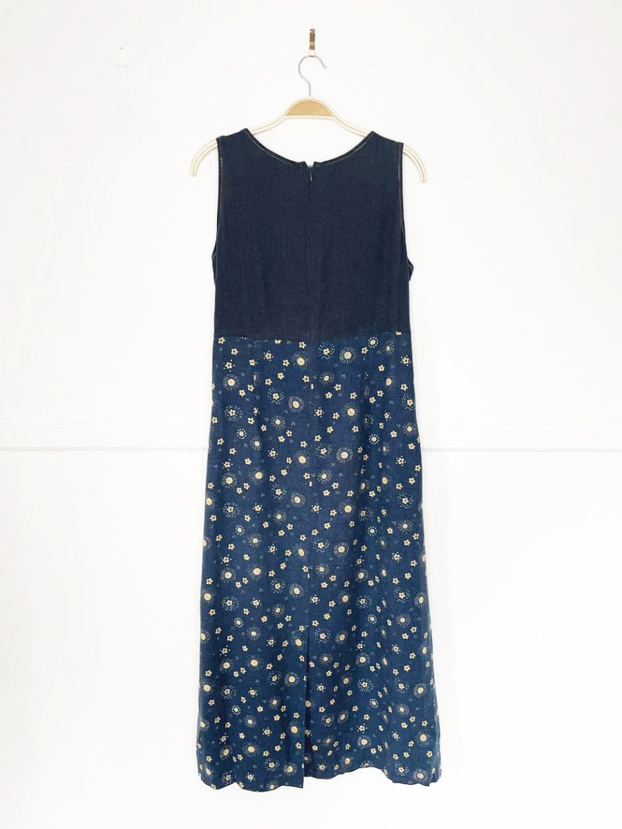 vintage 00s rainbow bridge linen-blend floral denim maxi dress | made in Canada - good market thrift store