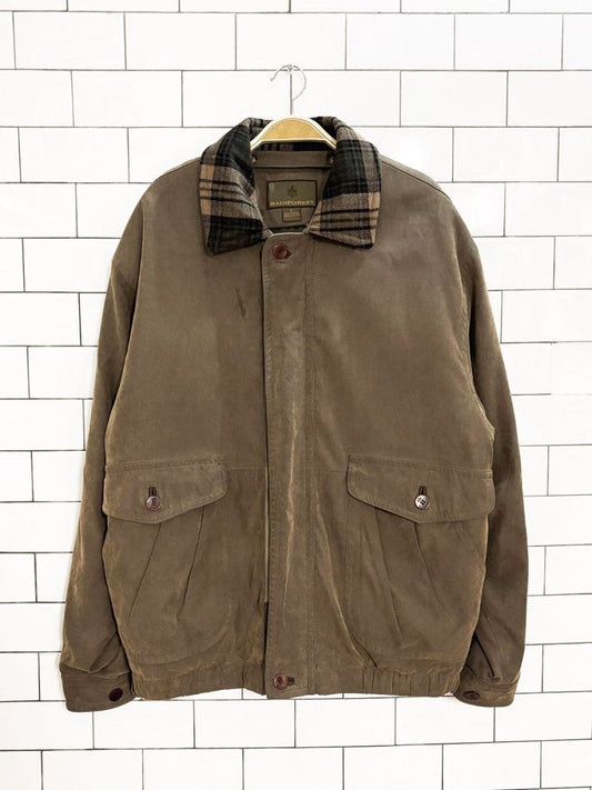 vintage 00s rainforest plaid collar bomber jacket | zip out lining - good market thrift store