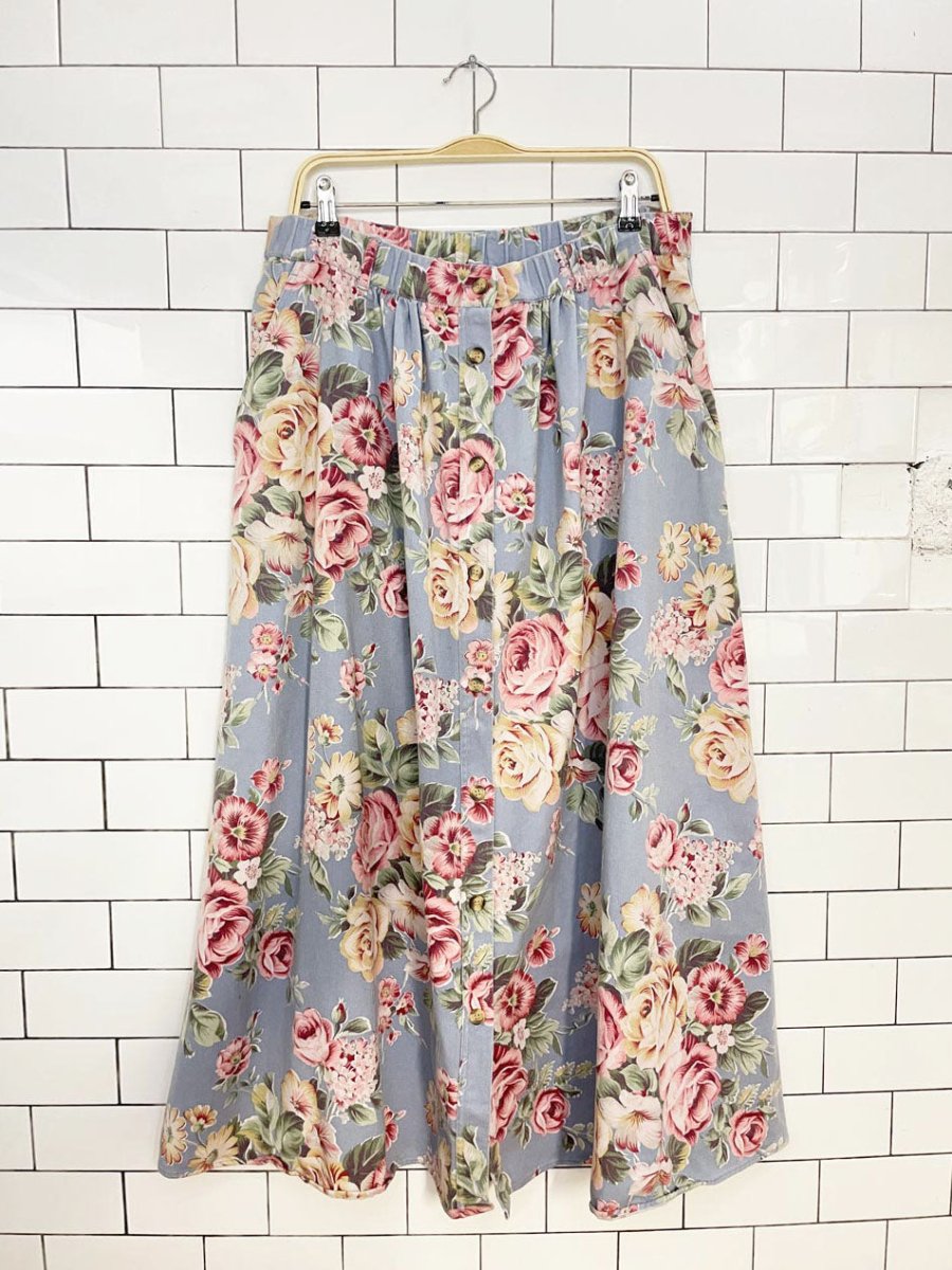 vintage 00s red ridge mountain outfitters floral denim full country maxi skirt - good market thrift store