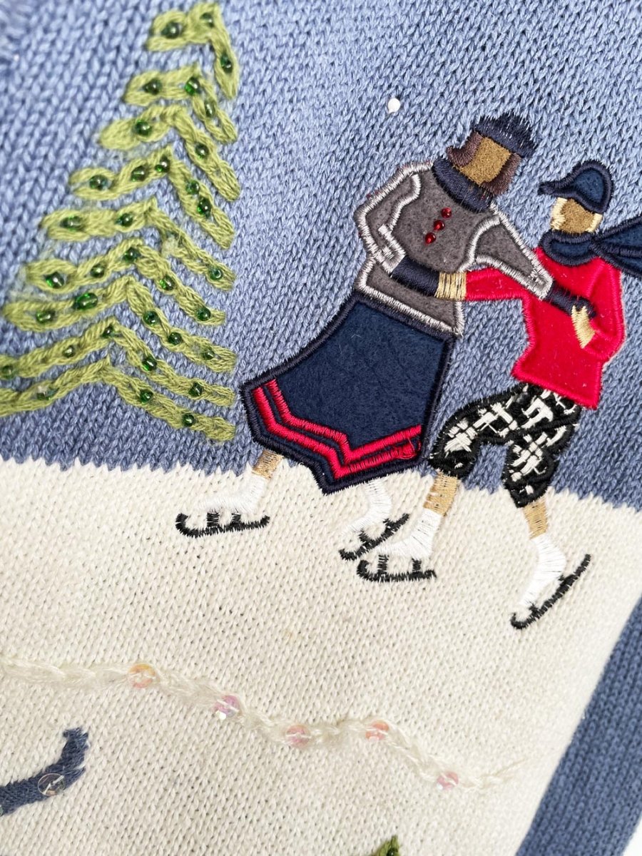 vintage 00s reference point new york holiday skaters knit cardigan - good market thrift store