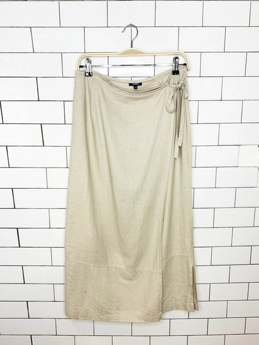 vintage 00s reitmans linen - blend maxi wrap skirt - good market thrift store