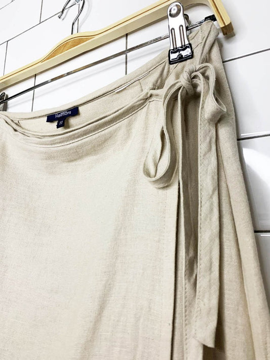 vintage 00s reitmans linen - blend maxi wrap skirt - good market thrift store