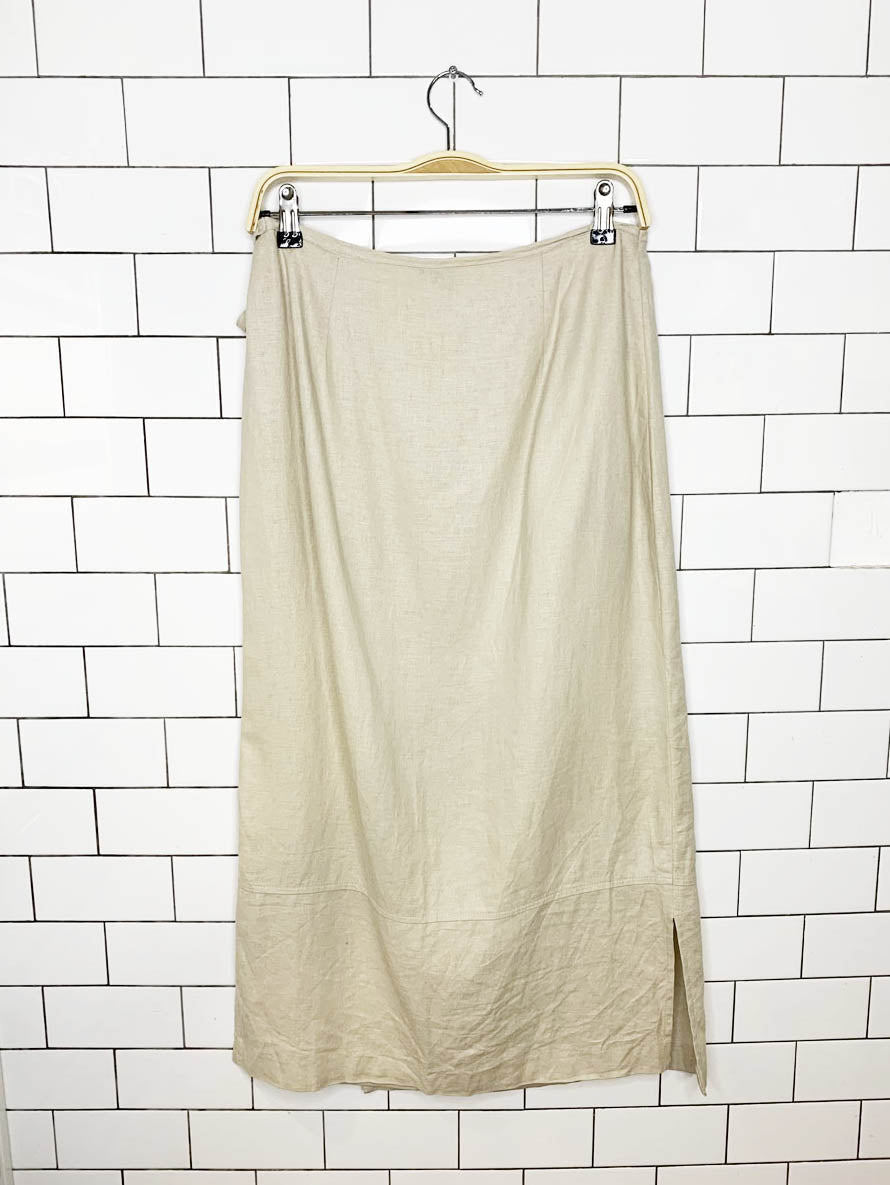 vintage 00s reitmans linen - blend maxi wrap skirt - good market thrift store