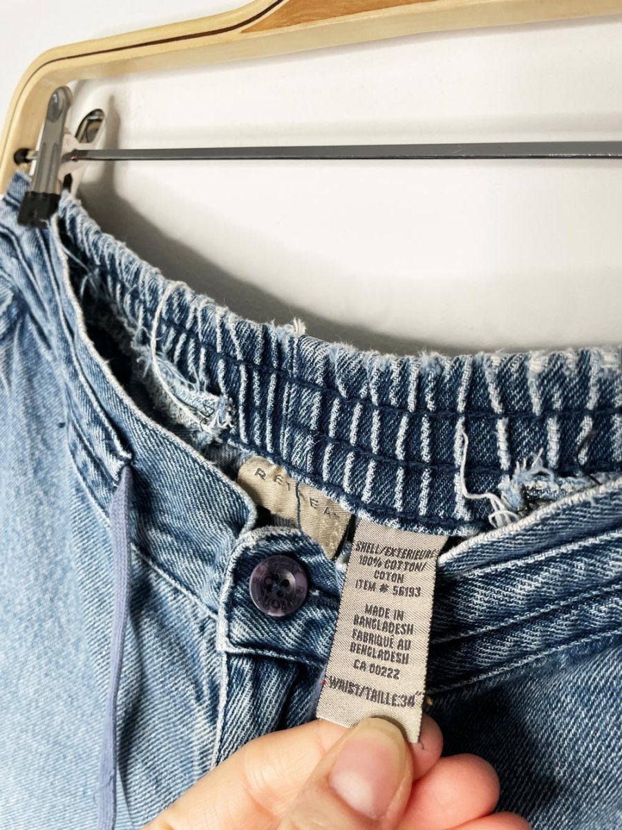 vintage 00s retreat distressed long denim tie waist shorts - good market thrift store