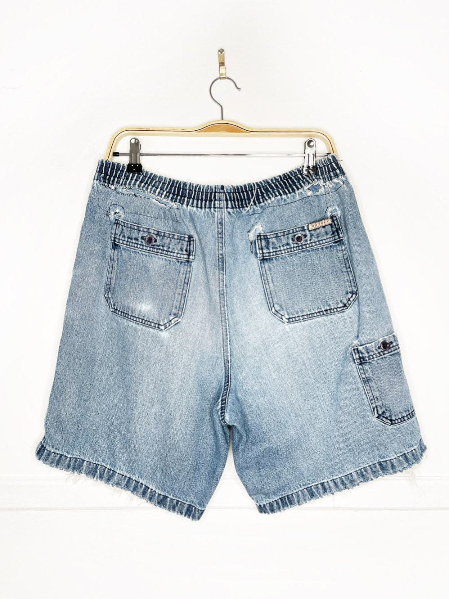 vintage 00s retreat distressed long denim tie waist shorts - good market thrift store