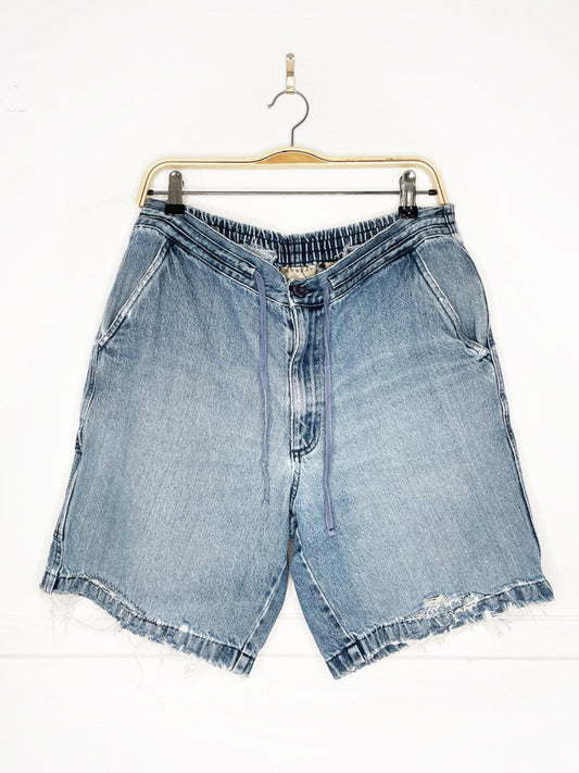 vintage 00s retreat distressed long denim tie waist shorts - good market thrift store