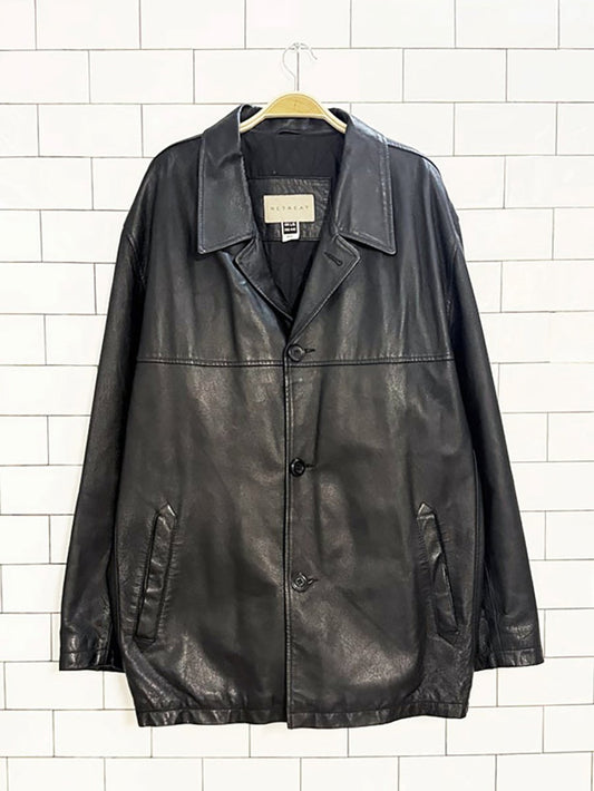 vintage 00s retreat full button leather jacket - good market thrift store