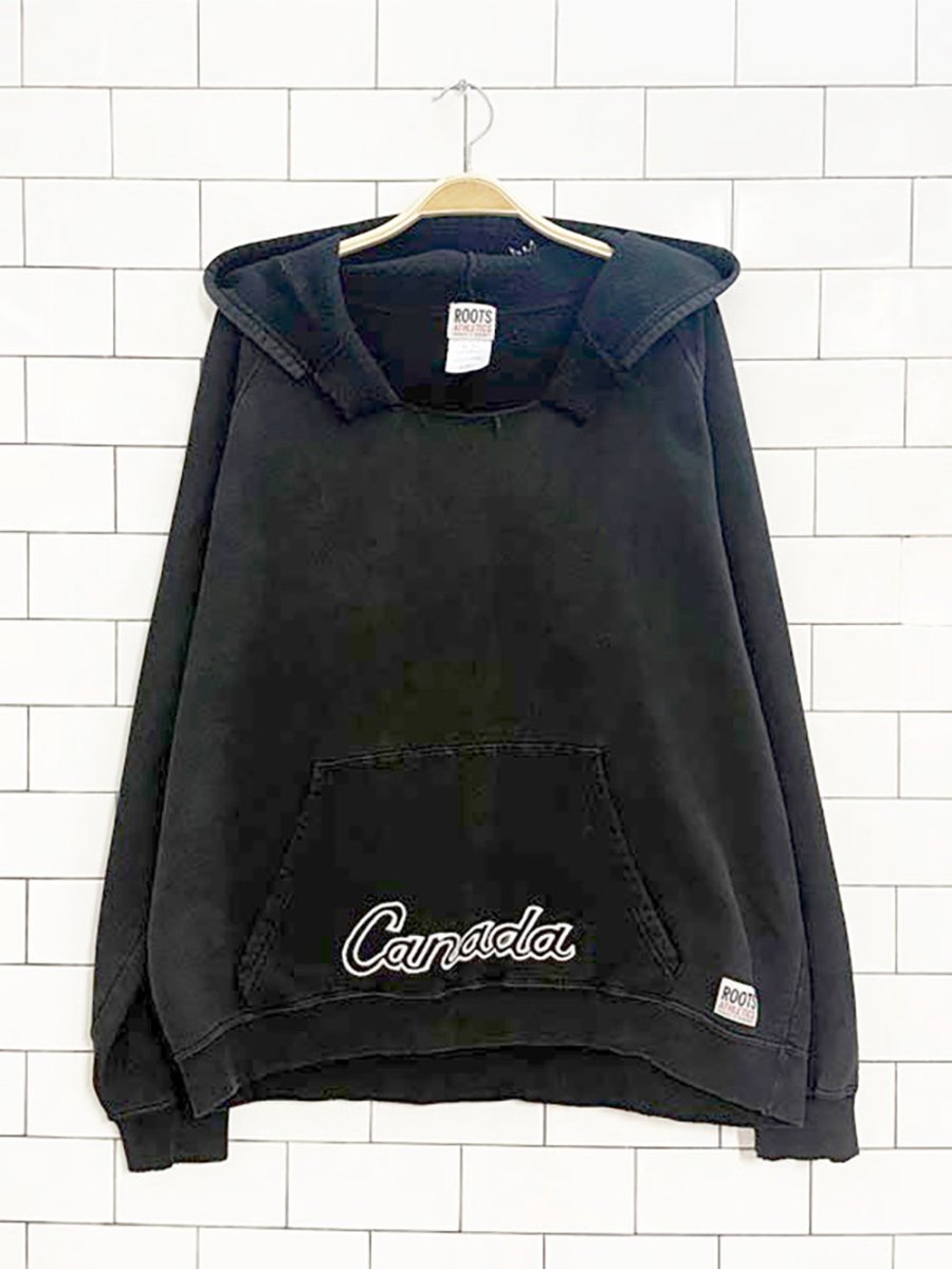 vintage 00s roots embroidered canada hooded sweatshirt | made in Canada - good market thrift store