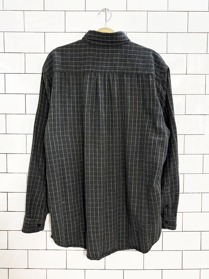vintage 00s roots jeans windowpane plaid flannel shirt - good market thrift store