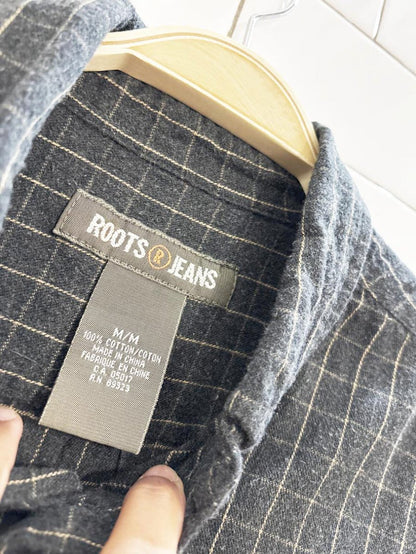 vintage 00s roots jeans windowpane plaid flannel shirt - good market thrift store