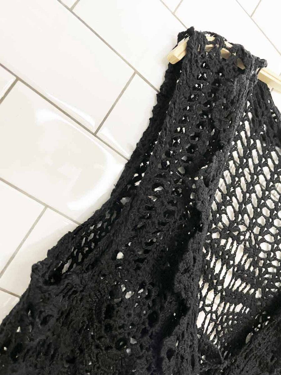 vintage 00s rue 21 ramie-blend crochet knit tie front vest top - good market thrift store