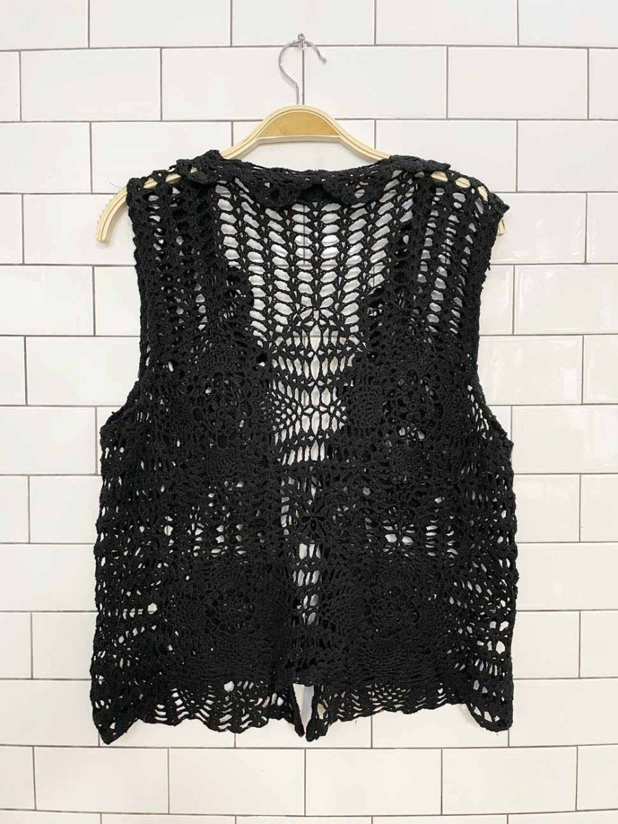 vintage 00s rue 21 ramie-blend crochet knit tie front vest top - good market thrift store