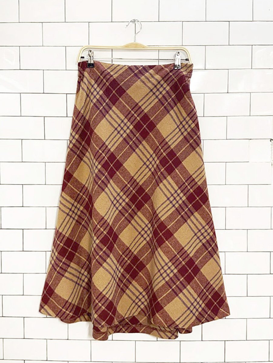 vintage 00s salon studio wool - blend plaid a - line midi skirt - good market thrift store