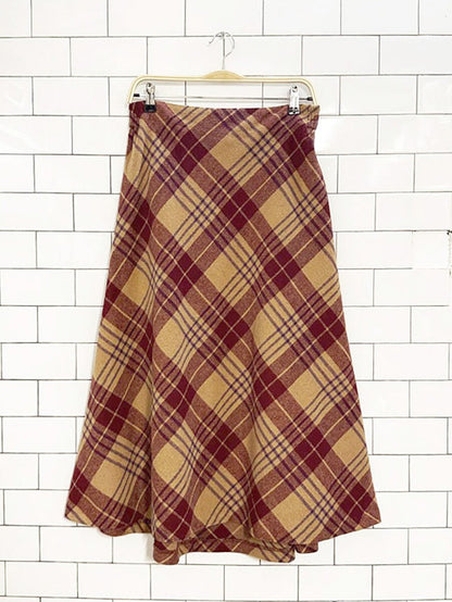 vintage 00s salon studio wool - blend plaid a - line midi skirt - good market thrift store