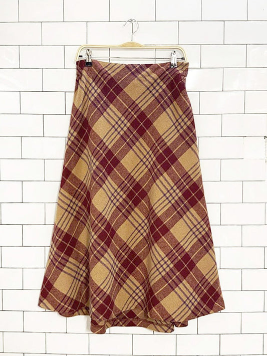 vintage 00s salon studio wool - blend plaid a - line midi skirt - good market thrift store