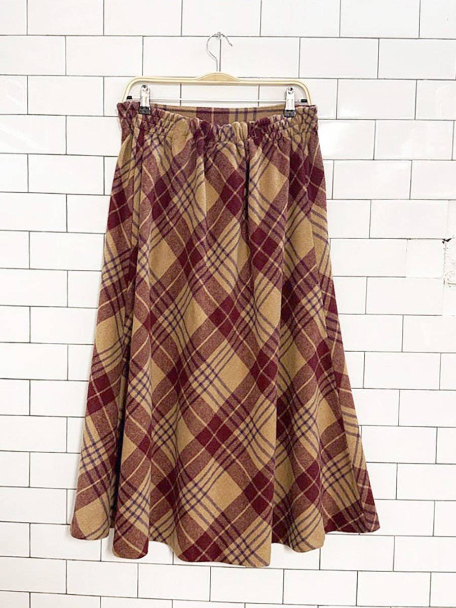 vintage 00s salon studio wool - blend plaid a - line midi skirt - good market thrift store