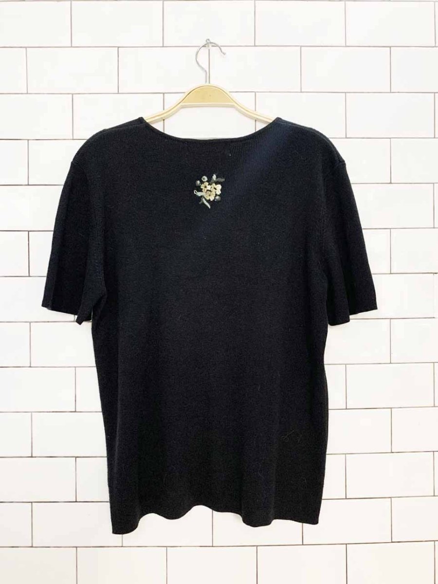 vintage 00s segue floral embroidered short sleeve knit top - good market thrift store