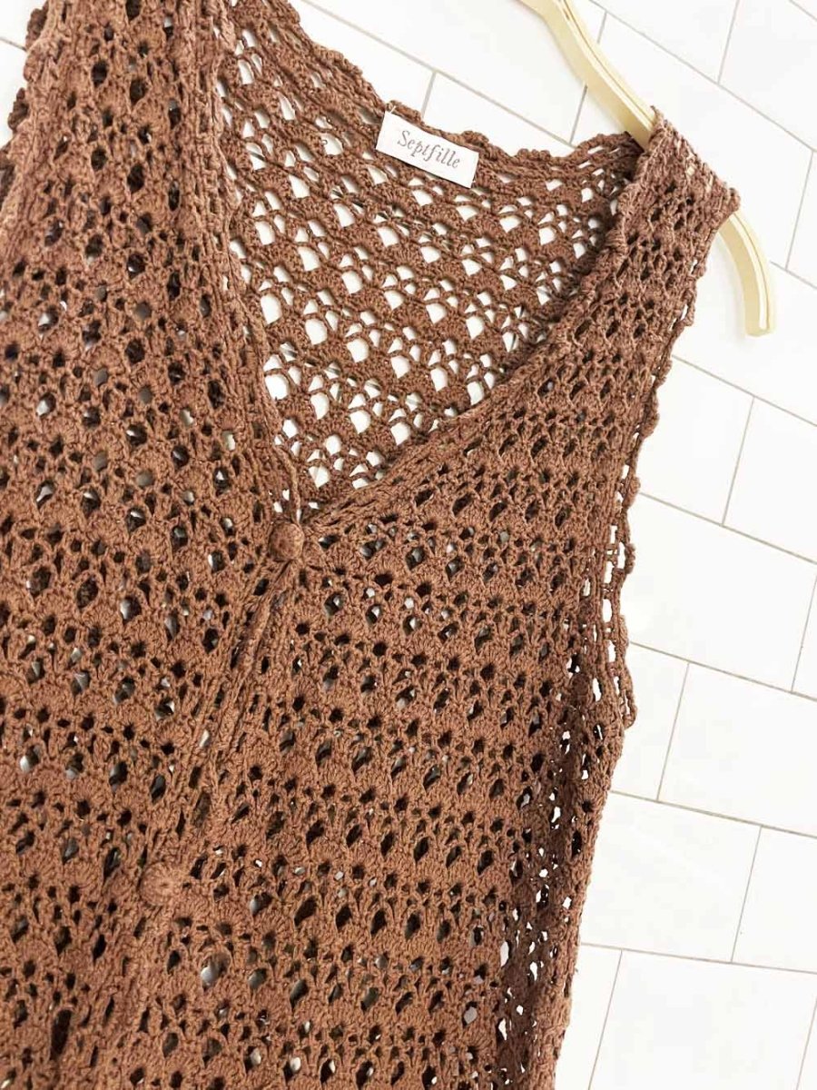 vintage 00s septville crochet knit full button midi dress | layering top - good market thrift store