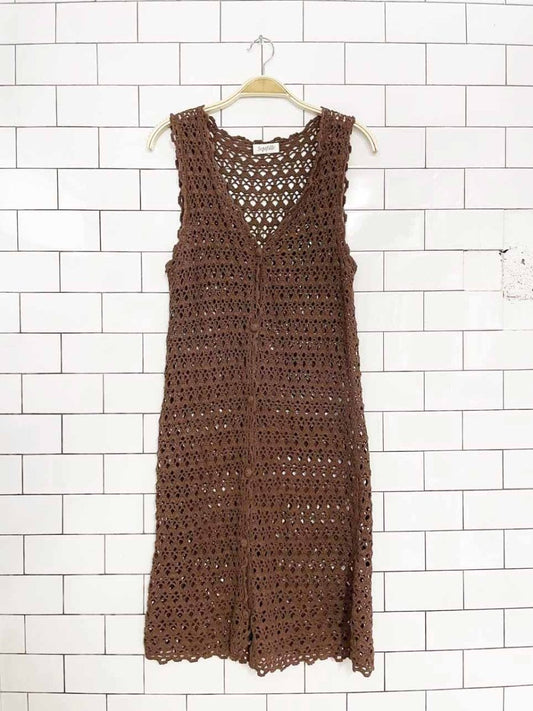 vintage 00s septville crochet knit full button midi dress | layering top - good market thrift store