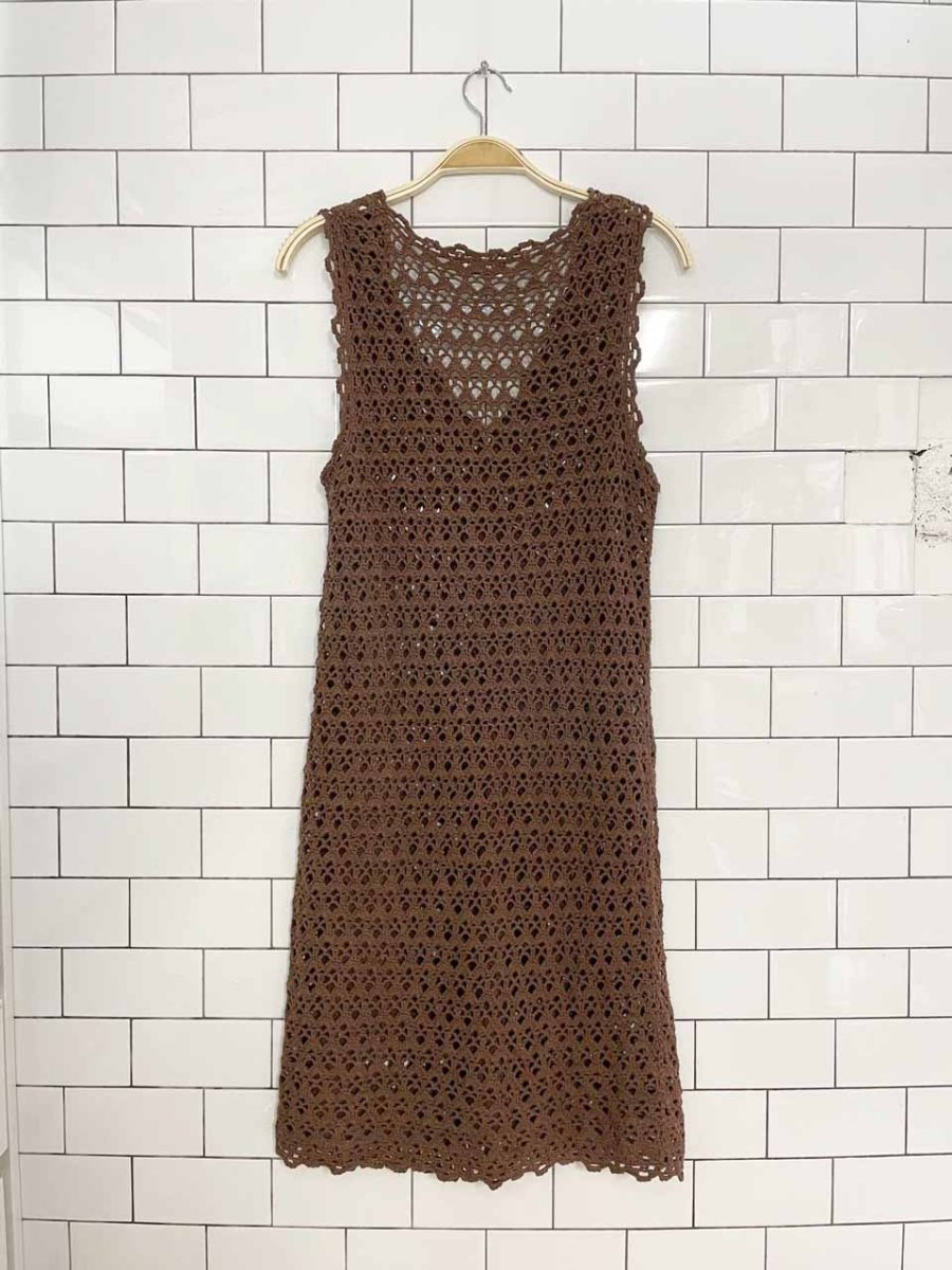 vintage 00s septville crochet knit full button midi dress | layering top - good market thrift store