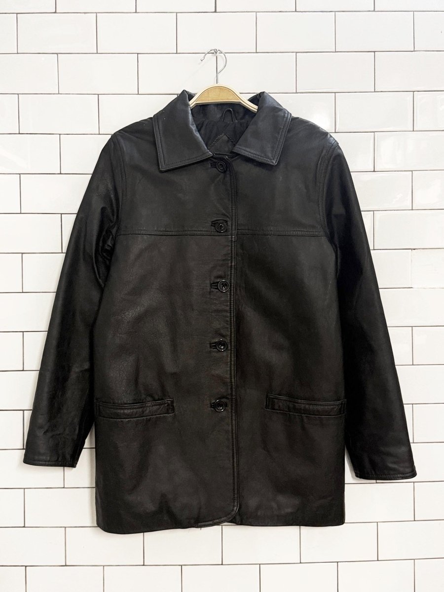 vintage 00s sequence leather full button jacket | quilted lining - good market thrift store