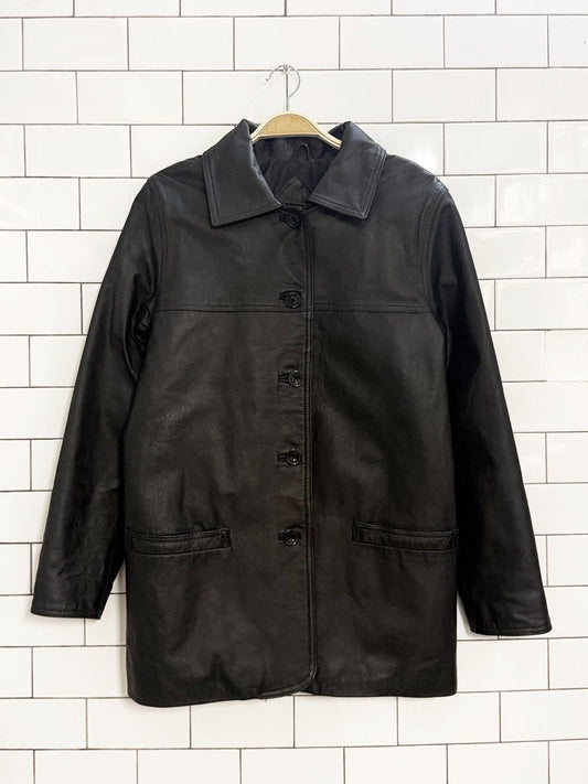 vintage 00s sequence leather full button jacket | quilted lining - good market thrift store