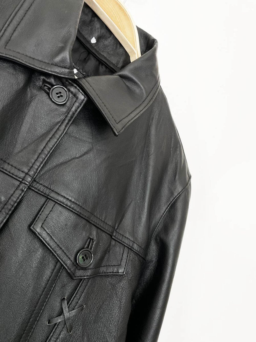 vintage 00s seventh avenue soft leather whipstitch trucker jacket | arrow - good market thrift store