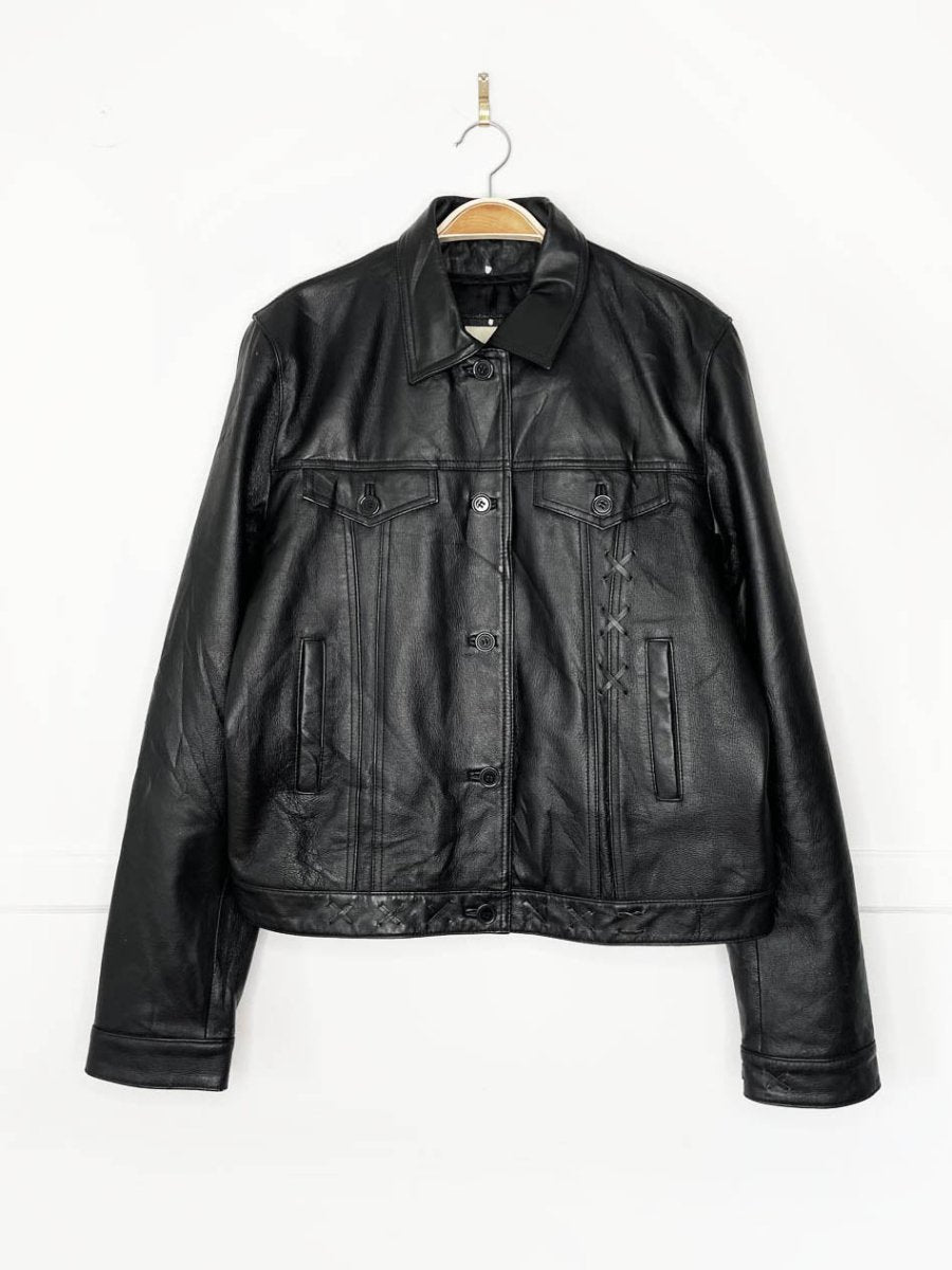 vintage 00s seventh avenue soft leather whipstitch trucker jacket | arrow - good market thrift store