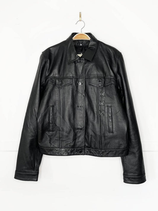 vintage 00s seventh avenue soft leather whipstitch trucker jacket | arrow - good market thrift store