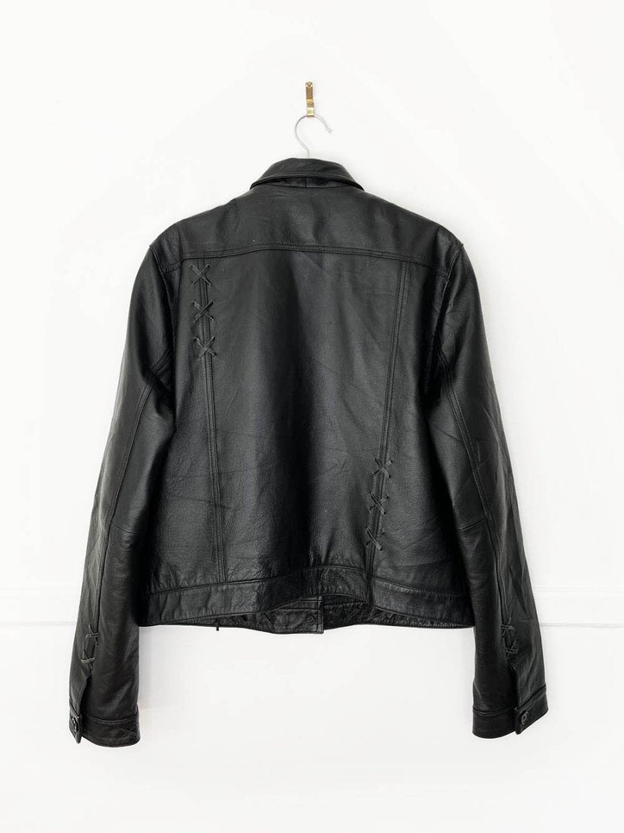 vintage 00s seventh avenue soft leather whipstitch trucker jacket | arrow - good market thrift store