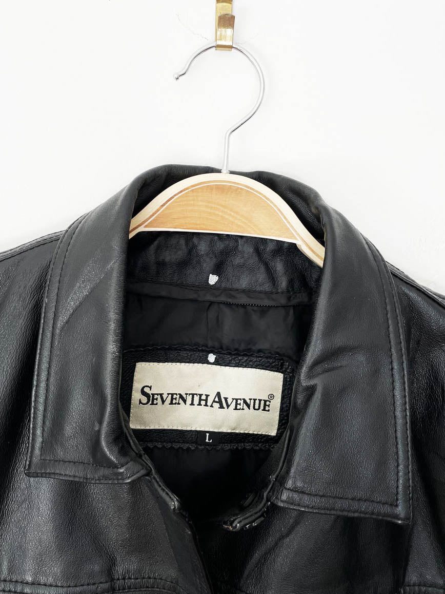 vintage 00s seventh avenue soft leather whipstitch trucker jacket | arrow - good market thrift store