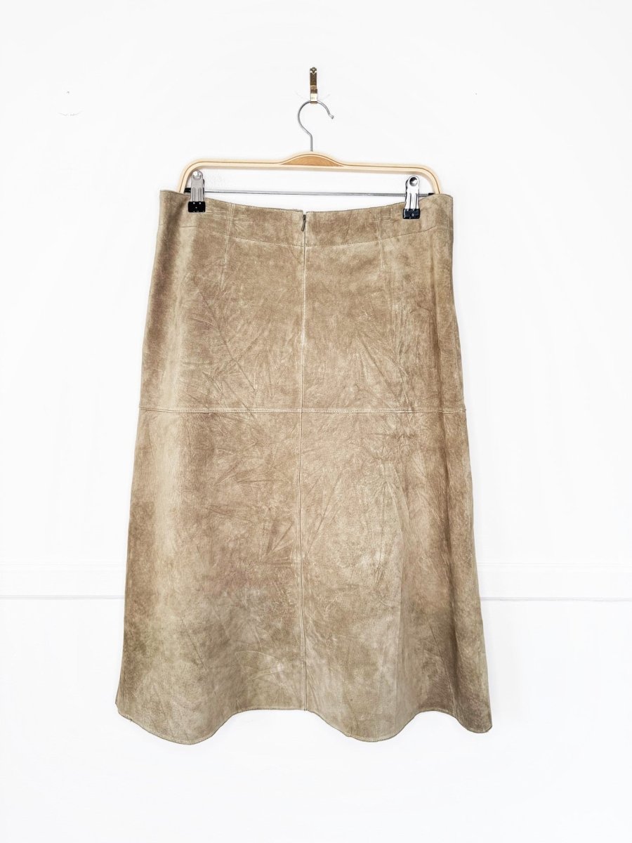 vintage 00s sigrid olsen lamb suede a-line midi skirt | leather - good market thrift store