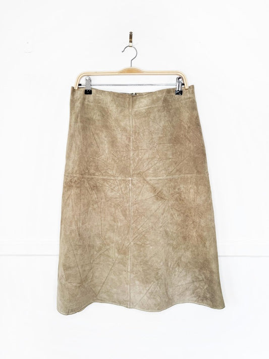 vintage 00s sigrid olsen lamb suede a-line midi skirt | leather - good market thrift store
