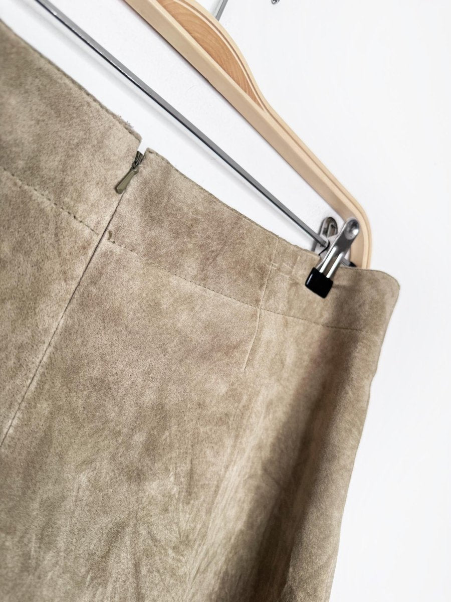 vintage 00s sigrid olsen lamb suede a-line midi skirt | leather - good market thrift store