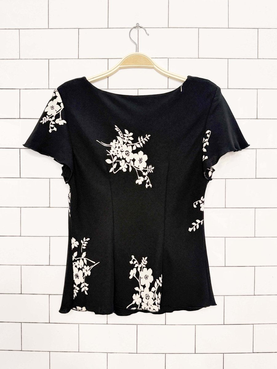 vintage 00s sl fashions flutter sleeve curly hem floral top | made in USA - good market thrift store