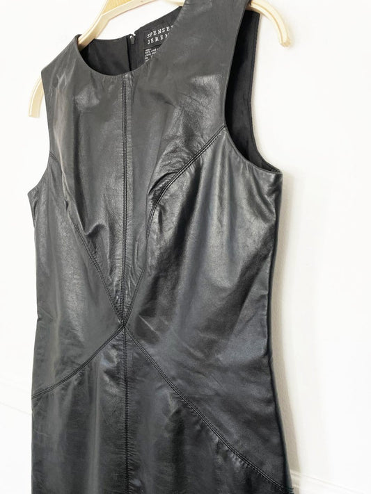 vintage 00s spenser jeremy lamb leather fitted sleeveless mini dress - good market thrift store