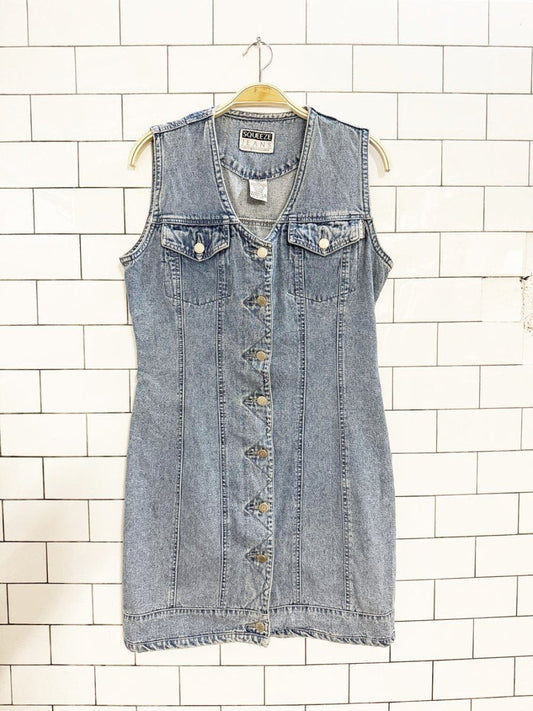 vintage 00s squeeze jeans sleeveless full button denim mini dress - good market thrift store