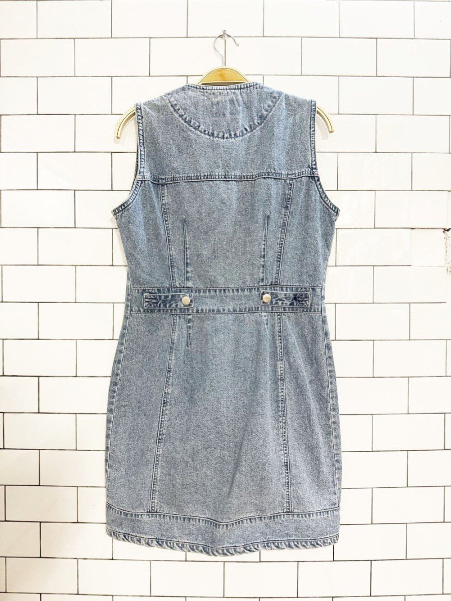 vintage 00s squeeze jeans sleeveless full button denim mini dress - good market thrift store