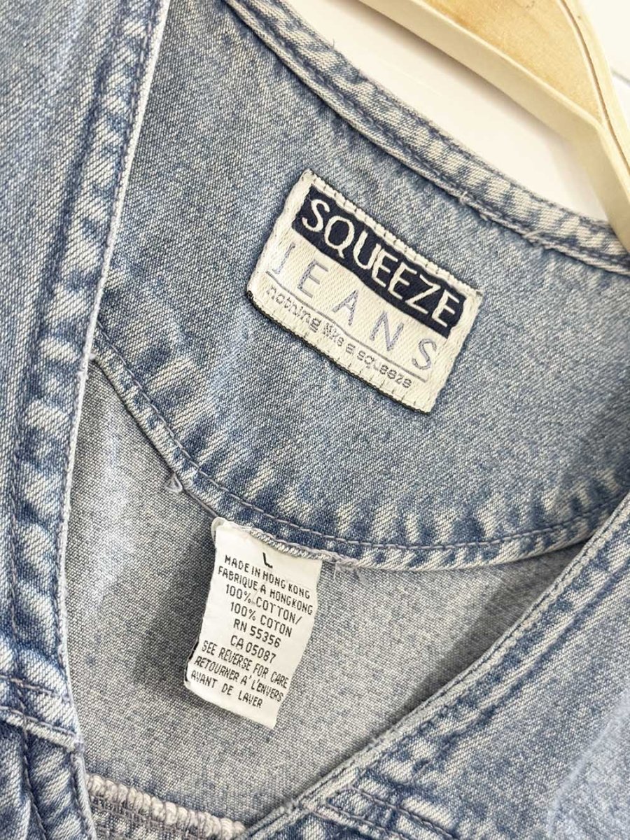 vintage 00s squeeze jeans sleeveless full button denim mini dress - good market thrift store
