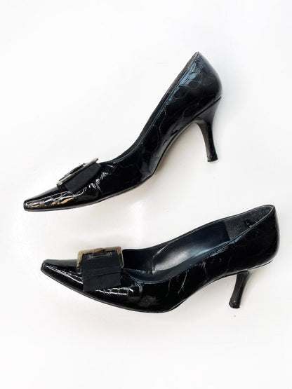 vintage 00s stuart weitzman patent buckle pointed toe pump - good market thrift store