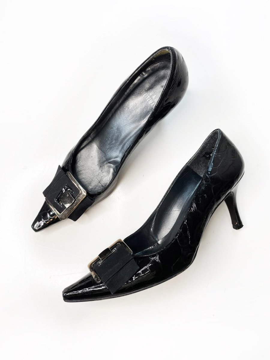 vintage 00s stuart weitzman patent buckle pointed toe pump - good market thrift store