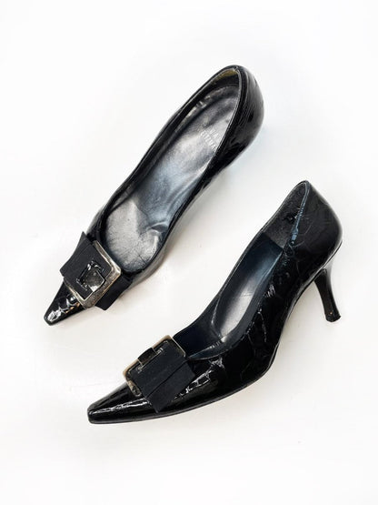 vintage 00s stuart weitzman patent buckle pointed toe pump - good market thrift store