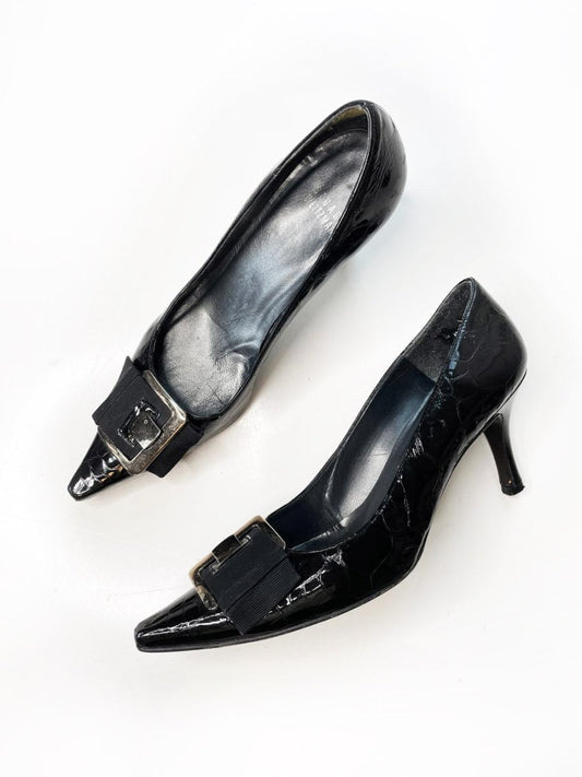 vintage 00s stuart weitzman patent buckle pointed toe pump - good market thrift store
