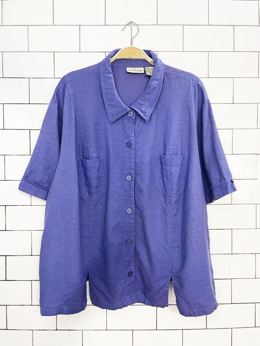 vintage 00s studio ease linen-blend boxy full button shirt - good market thrift store