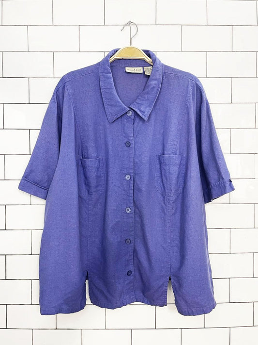 vintage 00s studio ease linen-blend boxy full button shirt - good market thrift store