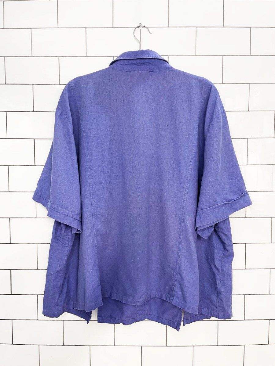 vintage 00s studio ease linen-blend boxy full button shirt - good market thrift store